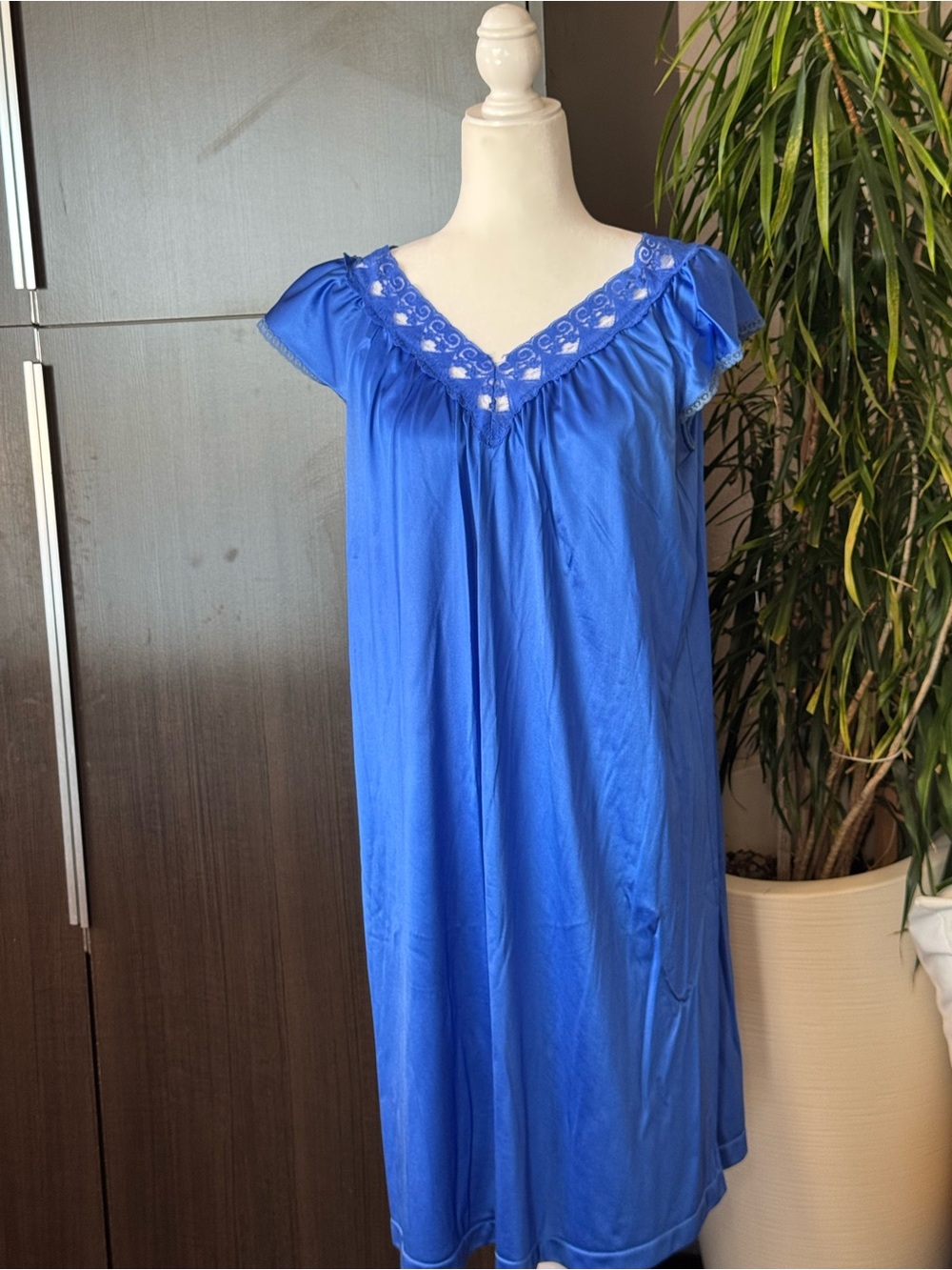Vanity Fair Royal Blue Lace-Trim Nightgown